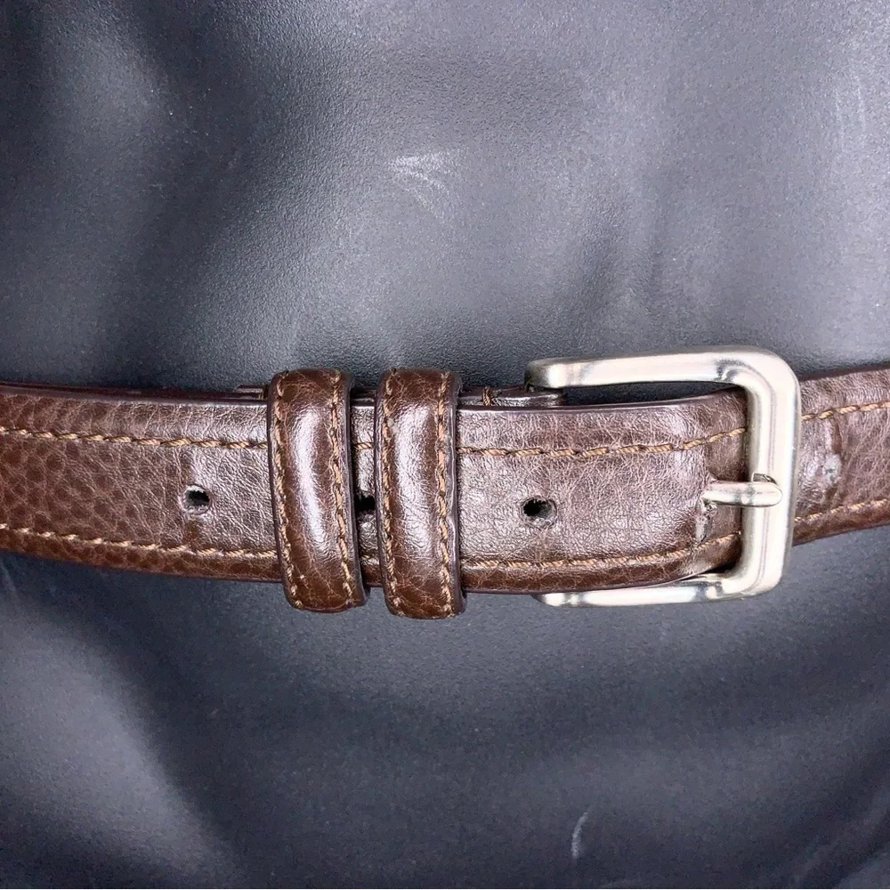 Size 36 Brown Leather Bonded Belt Classic Mens Silver Buckle Pebbled Leather